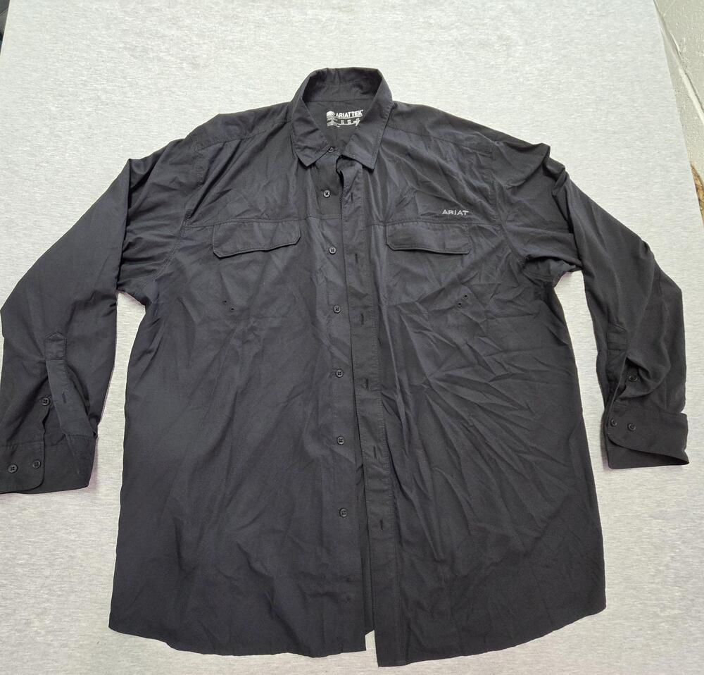 Ariat Shirt Mens 2XL Black AriatTEK Long Sleeve Button Up Pockets Outdoor